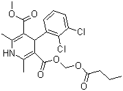 structure of CAS# 167221-71-8, Cleviprex;Clevidipine butyrate; 4-(2,3-dichlorophenyl)-1,4-dihydro-2,6-dimethyl-3,5-Pyridinedicarboxylic acid methyl (1-oxobutoxy)methyl ester
