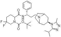 5,5-Difluoro-2-[[[(1S)-3-[(3-exo)-3-[3-methyl-5-(1-methylethyl)-4H-1,2,4-triazol-4-yl]-8-azabicyclo[3.2.1]oct-8-yl]-1-phenylpropyl]amino]carbonyl]-1-piperidinecarboxylic acid 1,1-dimethylethyl ester molecular structure (CAS 1673575-87-5)