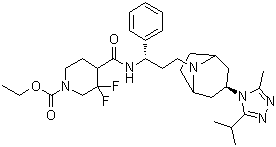 3,3-Difluoro-4-[[[(1S)-3-[(3-exo)-3-[3-methyl-5-(1-methylethyl)-4H-1,2,4-triazol-4-yl]-8-azabicyclo[3.2.1]oct-8-yl]-1-phenylpropyl]amino]carbonyl]-1-piperidinecarboxylic acid ethyl ester molecular structure (CAS 1673576-00-5)