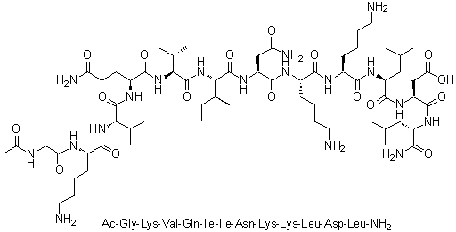 N-Acetylglycyl-L-lysyl-L-valyl-L-glutaminyl-L-isoleucyl-L-isoleucyl-L-asparaginyl-L-lysyl-L-lysyl-L-leucyl-L-alpha-aspartyl-L-leucinamide molecular structure (CAS 1684399-52-7)
