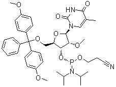 (R)-5'-O-[Bis(4-methoxyphenyl)phenylmethyl]-5-methyl-2'-O-methyluridine 3'-[2-cyanoethyl bis(1-methylethyl)phosphoramidite] molecular structure (CAS 168611-14-1)