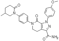 structure of CAS# 1686149-74-5, 4,5,6,7-Tetrahydro-1-(4-methoxyphenyl)-6-[4-(5-methyl-2-oxo-1-piperidinyl)phenyl]-7-oxo-1H-pyrazolo[3,4-c]pyridine-3-carboxamide