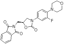 structure of CAS# 168828-89-5, (S)-N-[[3-[3-Fluoro-4-(4-morpholinyl)phenyl]-2-oxo-5-oxazolidinyl]methyl]phthalimide;2-[[(5S)-3-(3-fluoro-4-morpholin-4-ylphenyl)-2-oxo-1,3-oxazolidin-5-yl]methyl]isoindole-1,3-dione