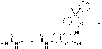 结构式 CAS# 1689542-67-3, 1-(苯磺酰基)-L-脯氨酰-4-[[5-[(氨基亚胺甲基)氨基]-1-氧代戊基]氨基]-L-苯丙氨酸盐酸盐(1:1)