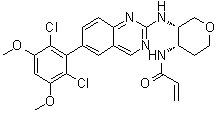 structure of CAS# 1707289-21-1, N-[(3S,4S)-3-[[6-(2,6-Dichloro-3,5-dimethoxyphenyl)-2-quinazolinyl]amino]tetrahydro-2H-pyran-4-yl]-2-propenamide;N-[(3S,4S)-3-[[6-(2,6-Dichloro-3,5-dimethoxyphenyl)quinazolin-2-yl]amino]tetrahydro-2H-pyran-4-yl]acrylamide