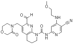 N-[5-Cyano-4-[(2-methoxyethyl)amino]-2-pyridinyl]-7-formyl-3,4-dihydro-6-[(3-oxo-4-morpholinyl)methyl]-1,8-naphthyridine-1(2H)-carboxamide molecular structure (CAS 1708971-72-5)