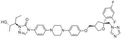structure of CAS# 171228-50-5, Posaconazole Diastereoisomer 6 (R,R,R,S);4-[4-[4-[4-[[(3R,5R)-5-(2,4-difluorophenyl)-5-(1,2,4-triazol-1-ylmethyl)oxolan-3-yl]methoxy]phenyl]piperazin-1-yl]phenyl]-2-[(2S,3R)-2-hydroxypentan-3-yl]-1,2,4-triazol-3-one