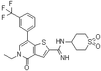 5-Ethyl-4,5-dihydro-4-oxo-N-(tetrahydro-1,1-dioxido-2H-thiopyran-4-yl)-7-[3-(trifluoromethyl)phenyl]thieno[3,2-c]pyridine-2-carboximidamide molecular structure (CAS 1714146-59-4)