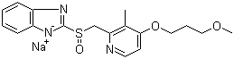 structure of CAS# 171440-18-9, (R)-Rabeprazole sodium;(R)-E 3810; 2-[(R)-[[4-(3-Methoxypropoxy)-3-methyl-2-pyridinyl]methyl]sulfinyl]-1H-benzimidazole sodium salt