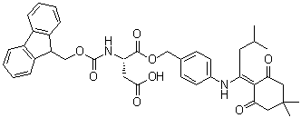 N-[(9H-Fluoren-9-ylmethoxy)carbonyl]-L-aspartic acid 1-[[4-[[1-(4,4-dimethyl-2,6-dioxocyclohexylidene)-3-methylbutyl]amino]phenyl]methyl] ester molecular structure (CAS 172611-77-7)