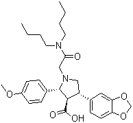 structure of CAS# 173937-91-2, Atrasentan;(2R,3R,4S)-4-(1,3-Benzodioxol-5-yl)-1-[2-(dibutylamino)-2-oxoethyl]-2-(4-methoxyphenyl)pyrrolidine-3-carboxylic acid