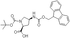 structure of CAS# 174148-03-9, N-Boc-cis-4-Fmoc-Amino-L-proline;(2S,4S)-4-[[(9H-Fluoren-9-ylmethoxy)carbonyl]amino]-1,2-pyrrolidinedicarboxylic acid 1-(1,1-dimethylethyl) ester