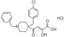 结构式 CAS# 174605-64-2, 4-[4-[(4-氯苯基)甲基]-1-(苯基甲基)-4-哌啶基]-2-羟基-4-氧代-2-丁烯酸盐酸盐