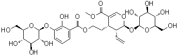 (2S,3R,4S)-3-乙烯基-2-(beta-D-吡喃葡萄糖基氧基)-4-[2-[[3-(beta-D-吡喃葡萄糖基氧基)-2-羟基苯甲酰基]氧基]乙基]-3,4-二氢-2H-吡喃-5-羧酸甲酯分子结构 (CAS 176182-06-2)