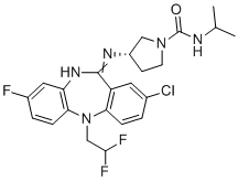 (S)-3-((2-Chloro-5-(2,2-difluoroethyl)-8-fluoro-5H-dibenzo[b,e][1,4]diazepin-11-yl)amino)-N-isopropylpyrrolidine-1-carboxamide molecular structure (CAS 1783816-74-9)