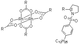 结构式 CAS# 179162-34-6, 四[(S)-(-)-(对十二烷基苯磺酰基)脯氨酸]二铑盐