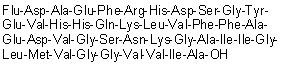N6-[(3',6'-Dihydroxy-3-oxospiro[isobenzofuran-1(3H),9'-[9H]xanthen]-5-yl)carbonyl]-L-alpha-aspartyl-L-alanyl-L-alpha-glutamyl-L-phenylalanyl-L-arginyl-L-histidyl-L-alpha-aspartyl-L-serylglycyl-L-tyrosyl-L-alpha-glutamyl-L-valyl-L-histidyl-L-histidyl-L-glutaminyl-L-lysyl-L-leucyl-L-valyl-L-phenylalanyl-L-phenylalanyl-L-alanyl-L-alpha-glutamyl-L-alpha-aspartyl-L-valylglycyl-L-seryl-L-asparaginyl-L-lysylglycyl-L-alanyl-L-isoleucyl-L-isoleucylglycyl-L-leucyl-L-methionyl-L-valylglycylglycyl-L-valyl-L-valyl-L-isoleucyl-L-alanine molecular structure (CAS 1802087-78-0)