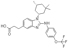 2-[[4-(Trifluoromethoxy)phenyl]amino]-1-[(1R,5R)-3,3,5-trimethylcyclohexyl]-1H-benzimidazole-5-propanoic acid molecular structure (CAS 1803274-65-8)