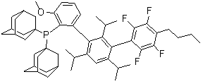 [4''-Butyl-2'',3'',5'',6''-tetrafluoro-3-methoxy-2',4',6'-tris(1-methylethyl)[1,1':3',1''-terphenyl]-2-yl]bis(tricyclo[3.3.1.1(3,7)]dec-1-yl)phosphine molecular structure (CAS 1805783-60-1)