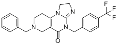 2,4,6,7,8,9-Hexahydro-7-(phenylmethyl)-4-[[4-(trifluoromethyl)phenyl]methyl]imidazo[1,2-a]pyrido[3,4-e]pyrimidin-5(1H)-one molecular structure (CAS 1807861-48-8)
