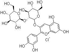 structure of CAS# 18376-31-3, Cyanidin 3-sophoroside chloride;3-[(2-O-beta-D-Glucopyranosyl-D-glucosyl)oxy]-3',4',5,7-tetrahydroxyflavylium chloride