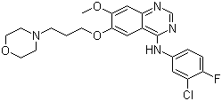 结构式 CAS# 184475-35-2, 吉非替尼; N-(3-氯-4-氟苯基)-7-甲氧基-6-(3-吗啉-4-丙氧基)喹唑啉-4-胺