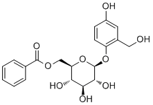 structure of CAS# 18463-25-7, Nigracin;Poliothyrsoside; Xylosmoside; beta-D-Glucopyranoside 4-hydroxy-2-(hydroxymethyl)phenyl 6-benzoate