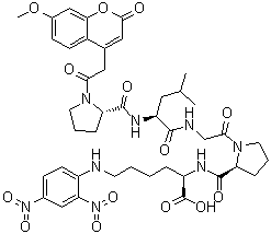 1-[2-(7-Methoxy-2-oxo-2H-1-benzopyran-4-yl)acetyl]-L-prolyl-L-leucylglycyl-L-prolyl-N6-(2,4-dinitrophenyl)-D-lysine molecular structure (CAS 185698-23-1)