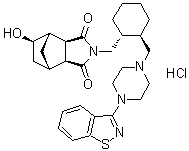 (3aR,4S,5R,7S,7aS)-rel-2-[[(1R,2R)-2-[[4-(1,2-Benzisothiazol-3-yl)-1-piperazinyl]methyl]cyclohexyl]methyl]hexahydro-5-hydroxy-4,7-methano-1H-isoindole-1,3(2H)-dione hydrochloride (1:1) molecular structure (CAS 186204-32-0)