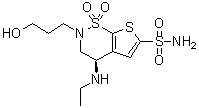 (R)-4-(Ethylamino)-3,4-dihydro-2-(3-hydroxypropyl)-2H-thieno[3,2-e]-1,2-thiazine-6-sulfonamide 1,1-dioxide molecular structure (CAS 186377-56-0)
