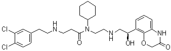 structure of CAS# 1868232-32-9, (R)-N-Cyclohexyl-3-[(3,4-dichlorophenethyl)amino]-N-[2-[[2-hydroxy-2-(3-oxo-3,4-dihydro-2H-benzo[b][1,4]oxazin-8-yl)ethyl]amino]ethyl]propanamide
