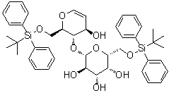 structure of CAS# 187999-59-3, 1,5-Anhydro-2-deoxy-6-O-[(1,1-dimethylethyl)diphenylsilyl]-4-O-[6-O-[(1,1-dimethylethyl)diphenylsilyl]-beta-D-galactopyranosyl]-D-arabino-hex-1-enitol