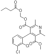 structure of CAS# 188649-48-1, 4-(2,3-Dichlorophenyl)-2,6-dimethyl-3,5-pyridinedicarboxylic acid 3-methyl 5-[(1-oxobutoxy)methyl] ester;H 324/78
