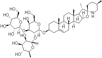 structure of CAS# 19121-58-5, Solasonine;alpha-Solasonine; Solasonin; beta-D-Galactopyranoside (3beta,22alpha,25R)-spirosol-5-en-3-yl O-6-deoxy-alpha-L-mannopyranosyl-(1-2)-O-[beta-D-glucopyranosyl-(1-3)]