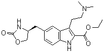 (S)-3-(2-Dimethylaminoethyl)-5-(2-oxo-1,3-oxazolidin-4-ylmethyl)-1H-indol-2-carboxylic acid ethyl ester molecular structure (CAS 191864-24-1)
