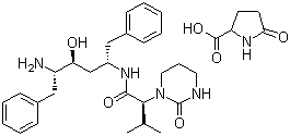 N-(4-Amino-1-benzyl-3-hydroxy-5-phenyl-pentyl)-3-methyl-2-(2-oxo-tetrahydro-pyrimidin-1-yl)-butyramide 5-oxopyrrolidine-2-carboxylic acid molecular structure (CAS 192726-06-0)