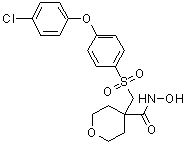 structure of CAS# 193022-04-7, 4-[[[4-(4-Chlorophenoxy)phenyl]sulfonyl]methyl]tetrahydro-N-hydroxy-2H-pyran-4-carboxamide;CTS 1027; RS 130830; Ro 1130830