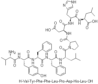 L-缬氨酰-L-酪氨酰-L-苯丙氨酰-L-苯丙氨酰-L-亮氨酰-L-脯氨酰-L-alpha-天冬氨酰-L-组氨酰-L-亮氨酸分子结构 (CAS 193401-35-3)