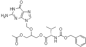 N-[(苯基甲氧基)羰基]-L-缬氨酸 3-(乙酰氧基)-2-[(2-氨基-1,6-二氢-6-氧代-9H-嘌呤-9-基)甲氧基]丙基酯分子结构 (CAS 194159-22-3)