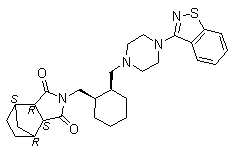 (3aR,4S,7R,7aS)-rel-2-[[(1R,2S)-2-[[4-(1,2-Benzisothiazol-3-yl)-1-piperazinyl]methyl]cyclohexyl]methyl]hexahydro-4,7-methano-1H-isoindole-1,3(2H)-dione molecular structure (CAS 194861-82-0)
