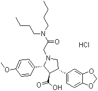 structure of CAS# 195733-43-8, Atrasentan hydrochloride;(2R,3R,4S)-4-(1,3-Benzodioxol-5-yl)-1-[2-(dibutylamino)-2-oxoethyl]-2-(4-methoxyphenyl)pyrrolidine-3-carboxylic acid hydrochloride