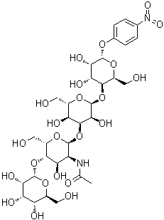 4-Nitrophenyl O-beta-D-galactopyranosyl-(1→4)-O-2-(acetylamino)-2-deoxy-beta-D-glucopyranosyl-(1→3)-O-beta-D-galactopyranosyl-(1→4)-beta-D-glucopyranoside molecular structure (CAS 197526-33-3)