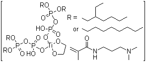 Bis[P,P-dioctyl diphosphato(2-)-kappaO'',kappaO''''][1,2-ethanediolato(2-)-kappaO1,kappaO2]titanate(2-) hydrogen branched and linear compds. with N-[3-(dimethylamino)propyl]-2-methyl-2-propenamide molecular structure (CAS 198840-66-3)