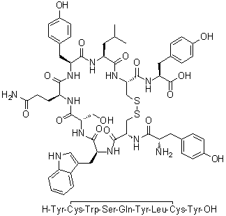 L-Tyrosyl-L-cysteinyl-L-tryptophyl-L-seryl-L-glutaminyl-L-tyrosyl-L-leucyl-L-cysteinyl-L-tyrosine cyclic (2→8)-disulfide molecular structure (CAS 199999-60-5)