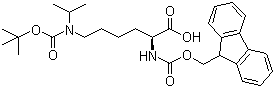 structure of CAS# 201003-48-7, N-Fmoc-N'-Boc-N'-isopropyl-L-lysine;Fmoc-Lys(Boc)(isopropyl)-OH; N-(9-Fluorenylmethyloxycarbonyl)-N'-tert-butoxycarbonyl-N'-isopropyl-L-lysine