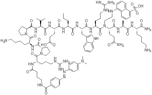 N2-[4-[[4-[[4-(Dimethylamino)phenyl]azo]benzoyl]amino]-1-oxobutyl]-L-arginyl-L-prolyl-L-lysyl-L-prolyl-L-valyl-L-alpha-glutamyl-L-norvalyl-L-tryptophyl-L-arginyl-N-[2-[(5-sulfo-1-naphthalenyl)amino]ethyl]-L-glutaminyl-L-alanyl-L-lysinamide molecular structure (CAS 202273-56-1)