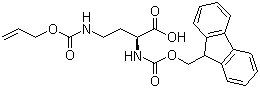 structure of CAS# 204316-32-5, 2-Fmoc-amino-4-[[(allyloxy)carbonyl]amino]-L-butyric acid;Fmoc-L-Dab(Alloc)-OH; 2-[(9H-Fluoren-9-ylmethoxy)carbonyl]amino-3-[[(2-propenyloxy)carbonyl]amino]-L-butyric acid
