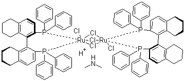 Dimethylammonium dichlorotri(mu-chloro)bis[(R)-(+)-2,2'-bis(diphenylphosphino)-5,5',6,6',7,7',8,8'-octahydro-1,1'-binaphthyl]diruthenate(II) molecular structure (CAS 204933-84-6)