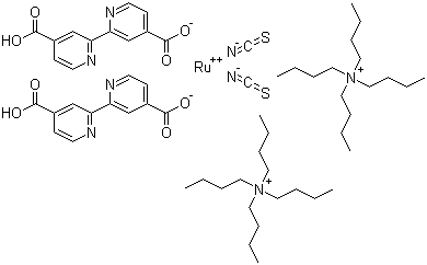 二(四丁基铵) 顺式-双(异硫氰基)双(2,2'-联吡啶-4,4'-二羧酸)钌(II)分子结构 (CAS 207347-46-4)