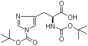 structure of CAS# 20866-46-0, N,N'-Di-tert-butoxycarbonyl-L-histidine;Boc-His(Boc)-OH; (S)-3-(1-(tert-Butoxycarbonyl)-1H-imidazol-4-yl)-2-(tert-butoxycarbonylamino)propanoic acid